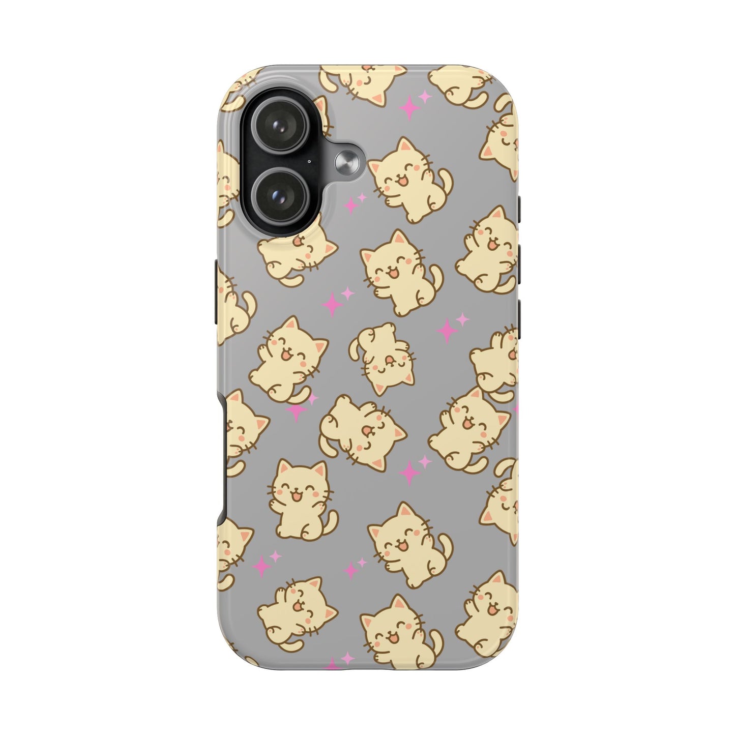 Cute Kawaii Cat Tough Phone Case — Protective Gray Cat Pattern