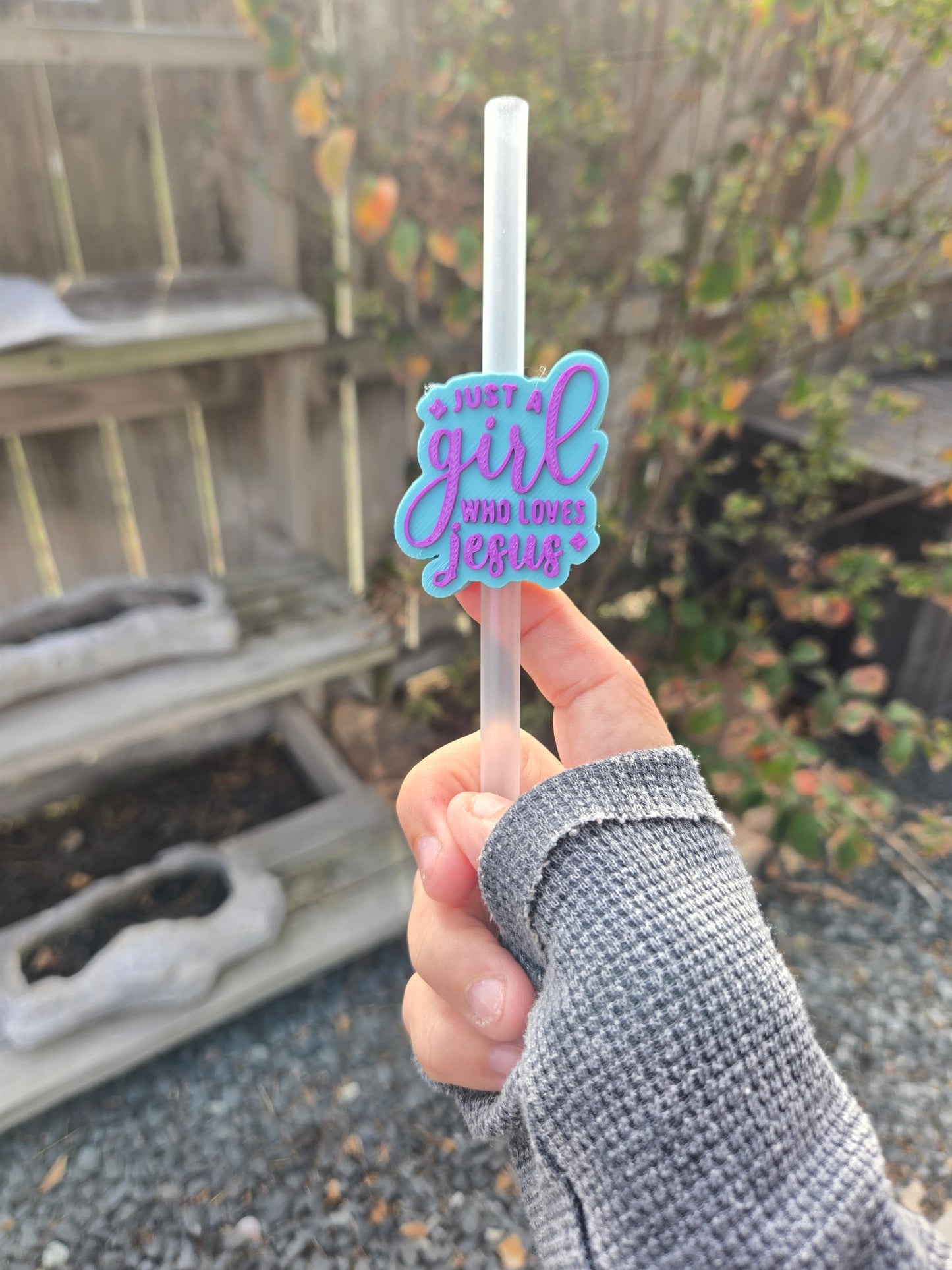Just A Girl Who Loves Jesus 3D Straw Topper