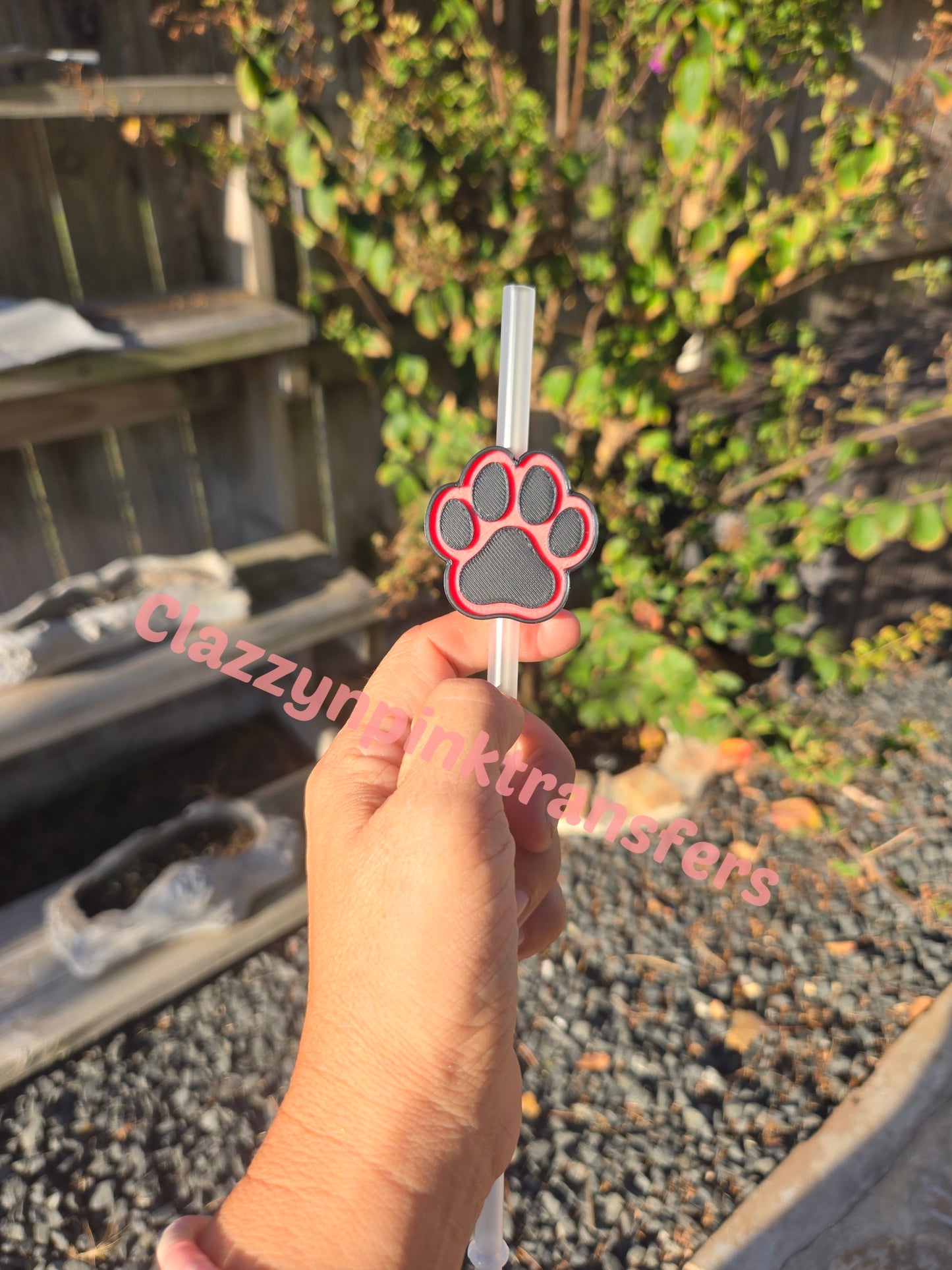 Black and Pink Paw 3D Straw Topper