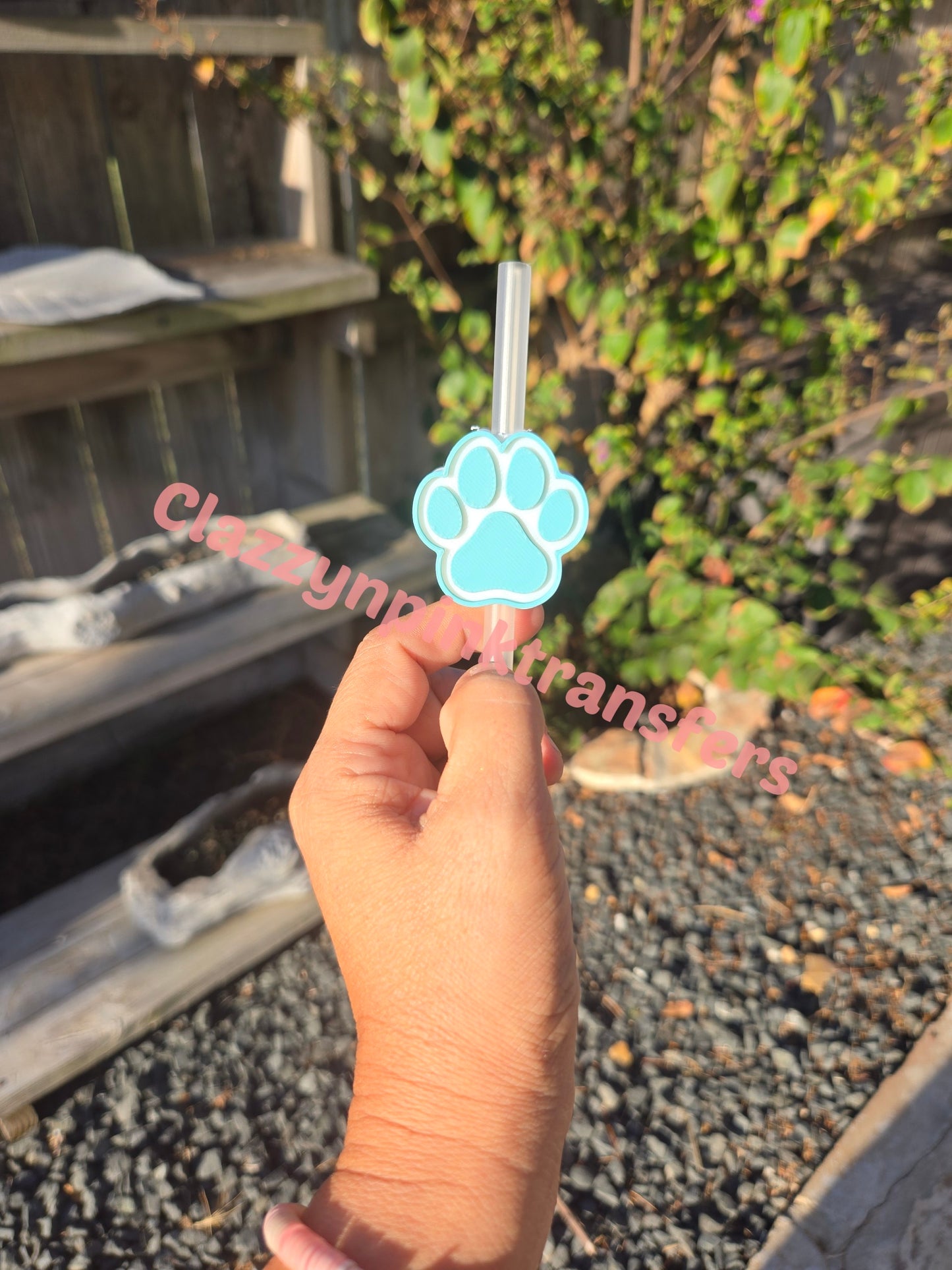 Blue and White Paw 3D Straw Topper