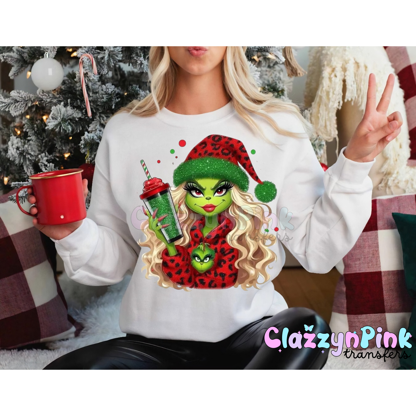 Lady Grinch Christmas DTF Transfer