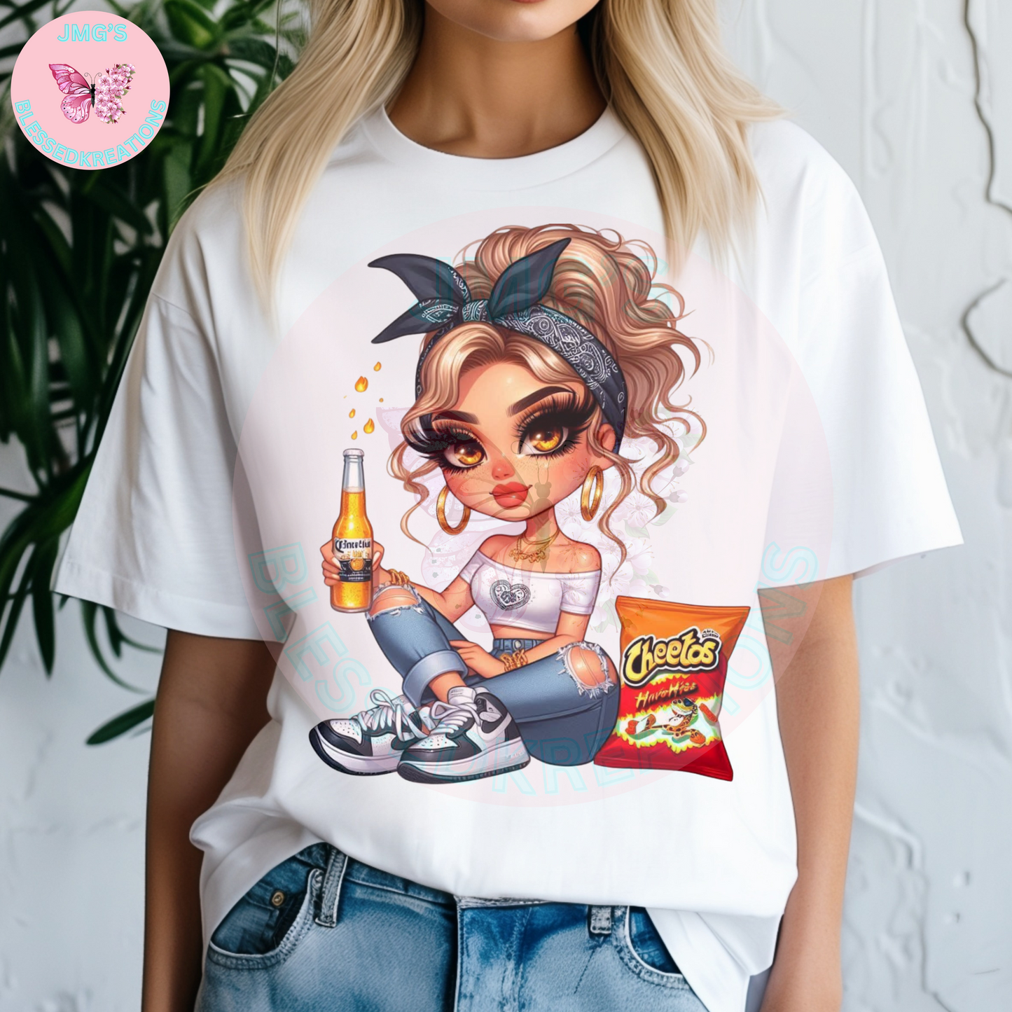 Latina with a beer DTF Transfer