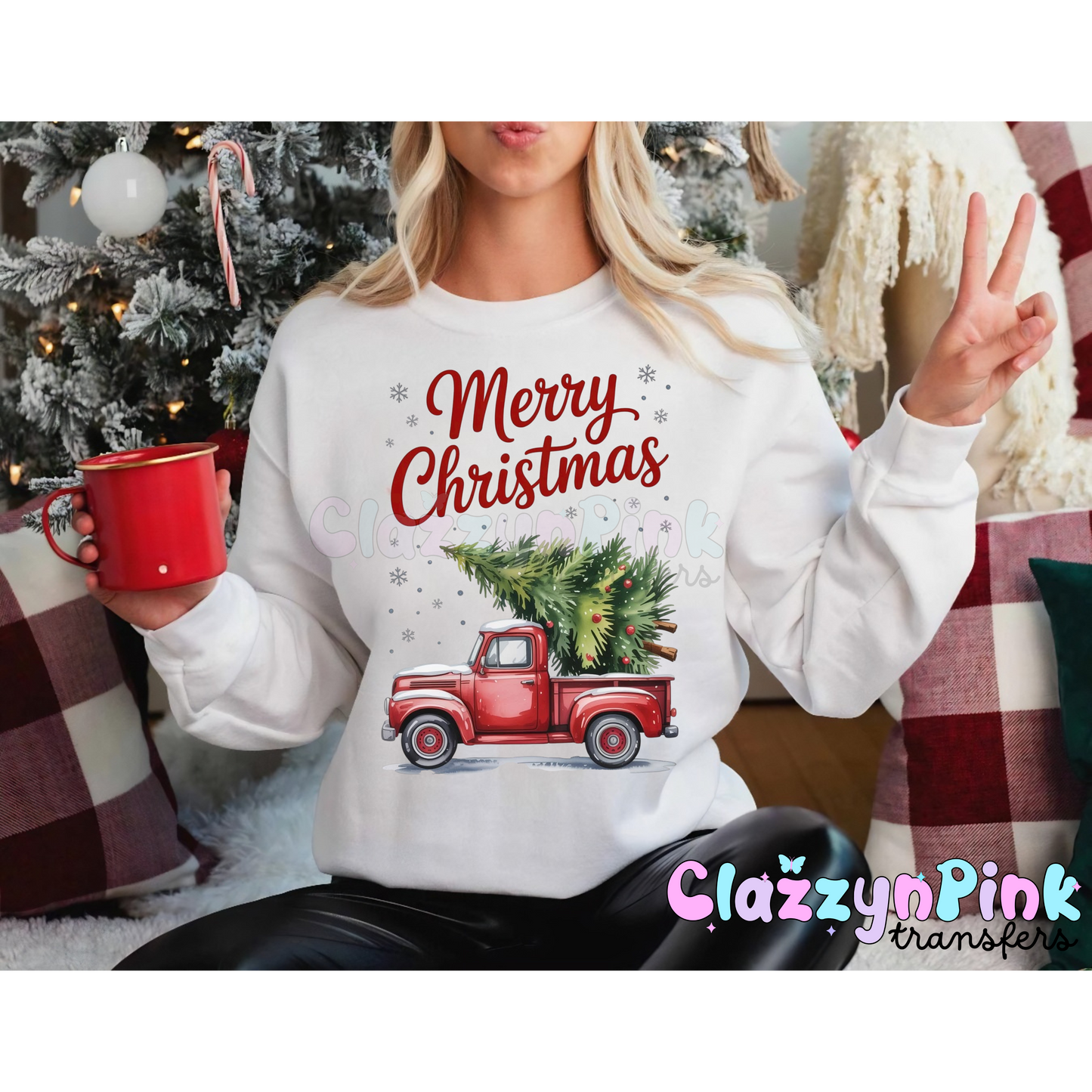 MERRY XMAS RED TRUCK DTF TRANSFER