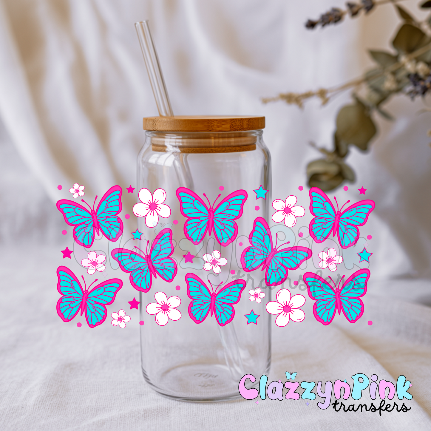 Pink n blue Butterfly 16oz