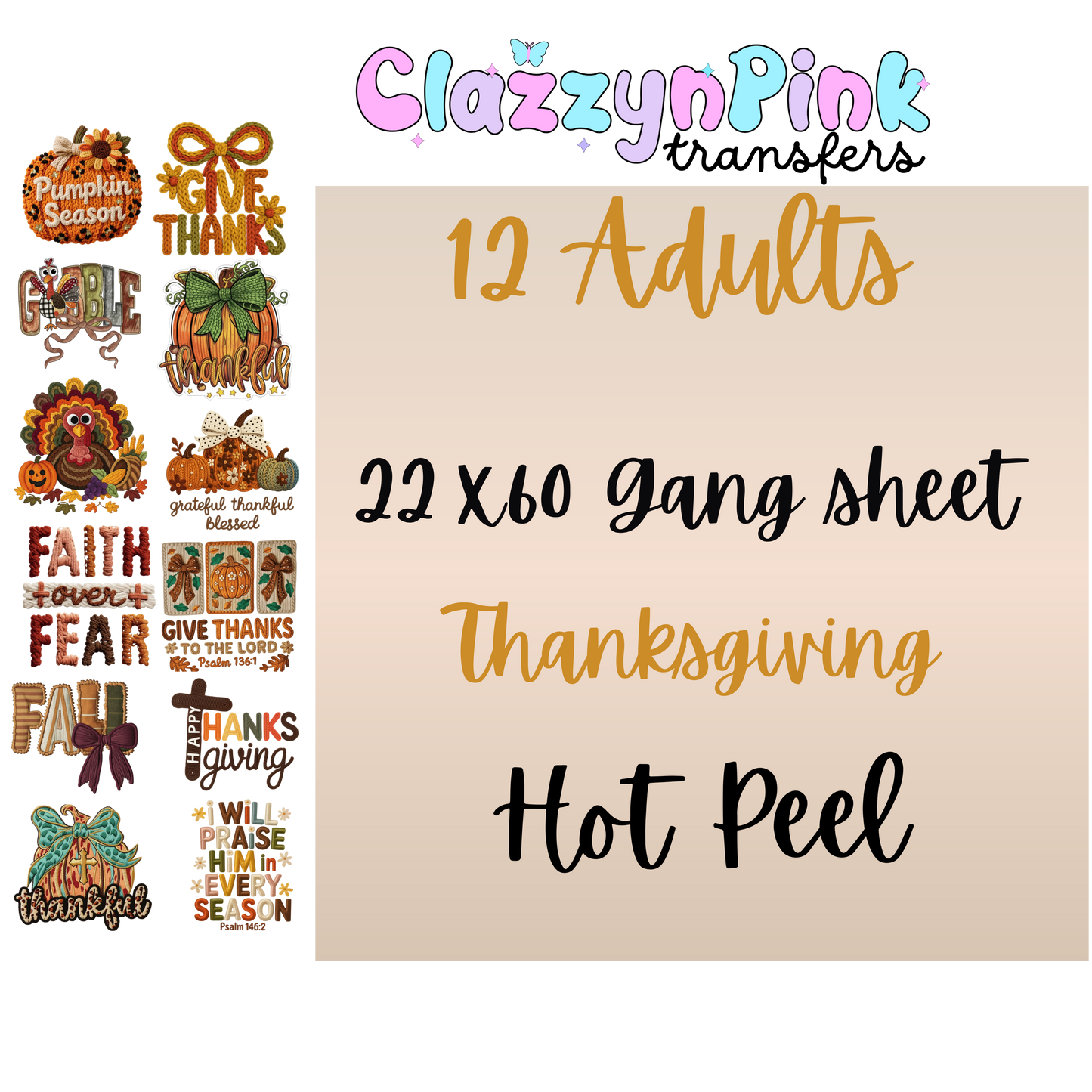 Thanksgiving 22x60 Pre-made Gang Sheet