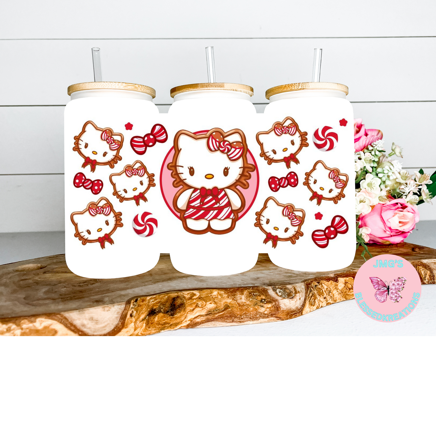 HK with a candy cane dress and bow 16oz wrap