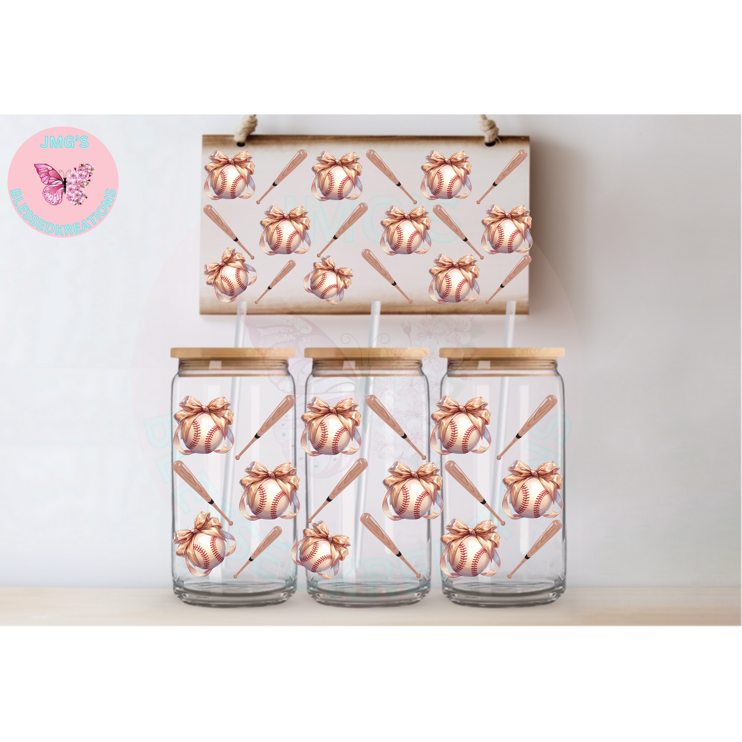 Pink Baseball n Glove 16oz UVDTF Wrap