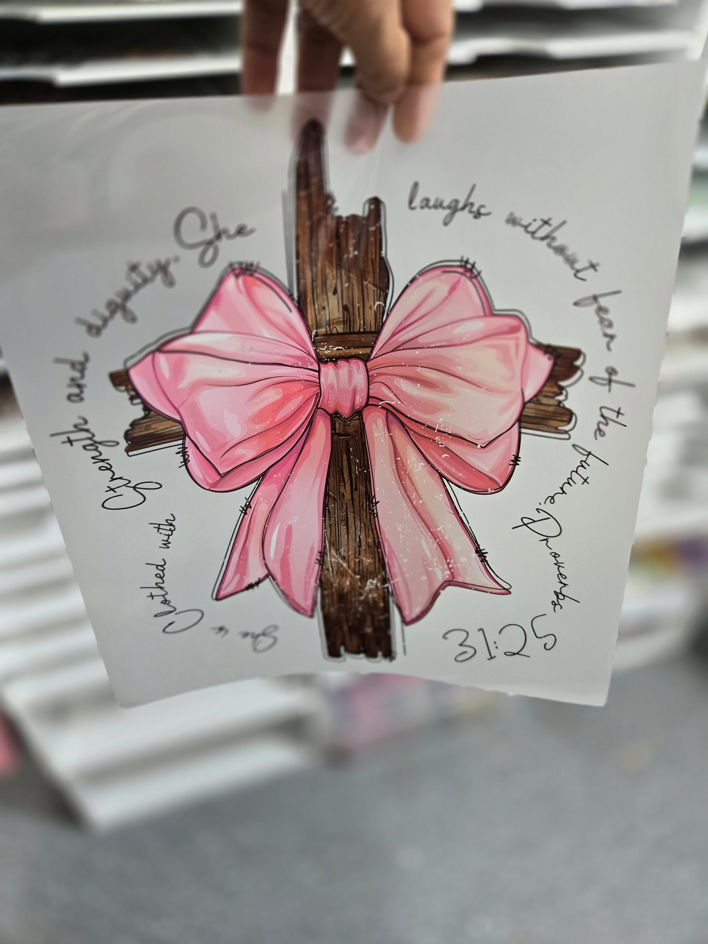 Wooden Cross with Pink Ribbon