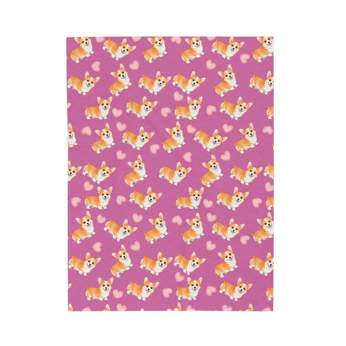 Corgi Hearts Velveteen Plush Blanket — Cozy Pink Dog Pattern Throw