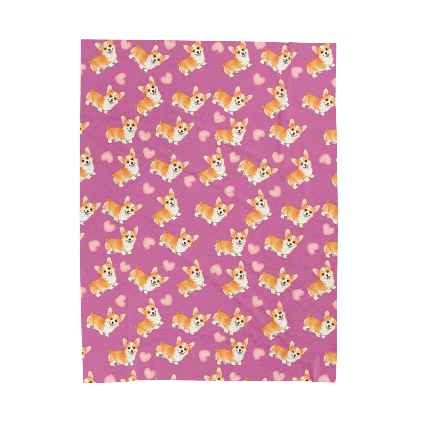 Corgi Hearts Velveteen Plush Blanket — Cozy Pink Dog Pattern Throw