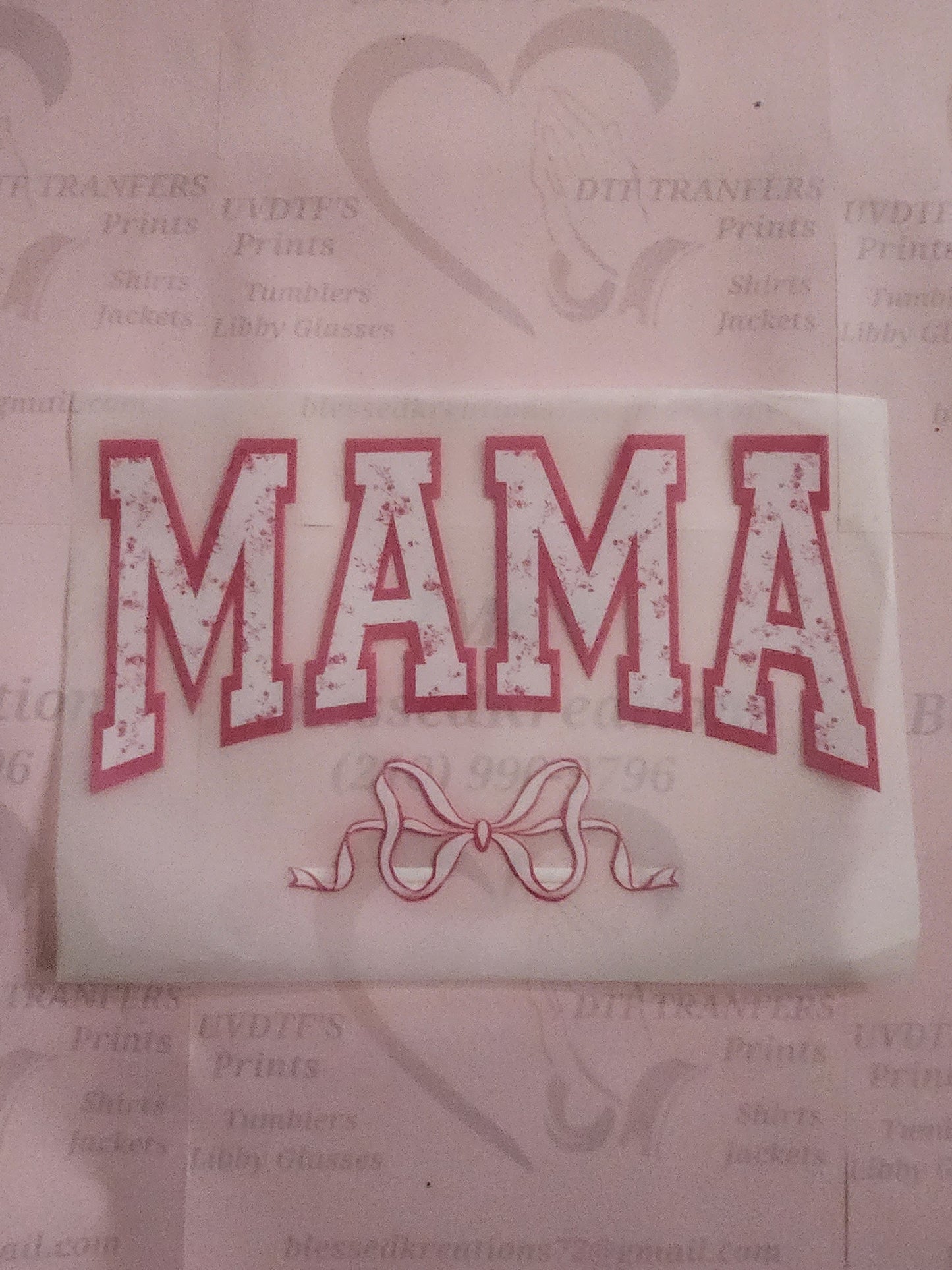 #1235 MAMA pink ribbon bow DTF