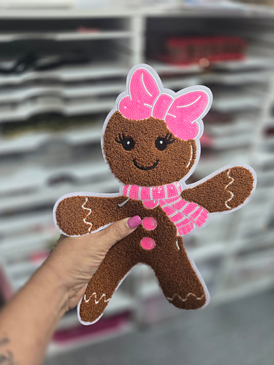 Pink gingerbread girl chenille  patch