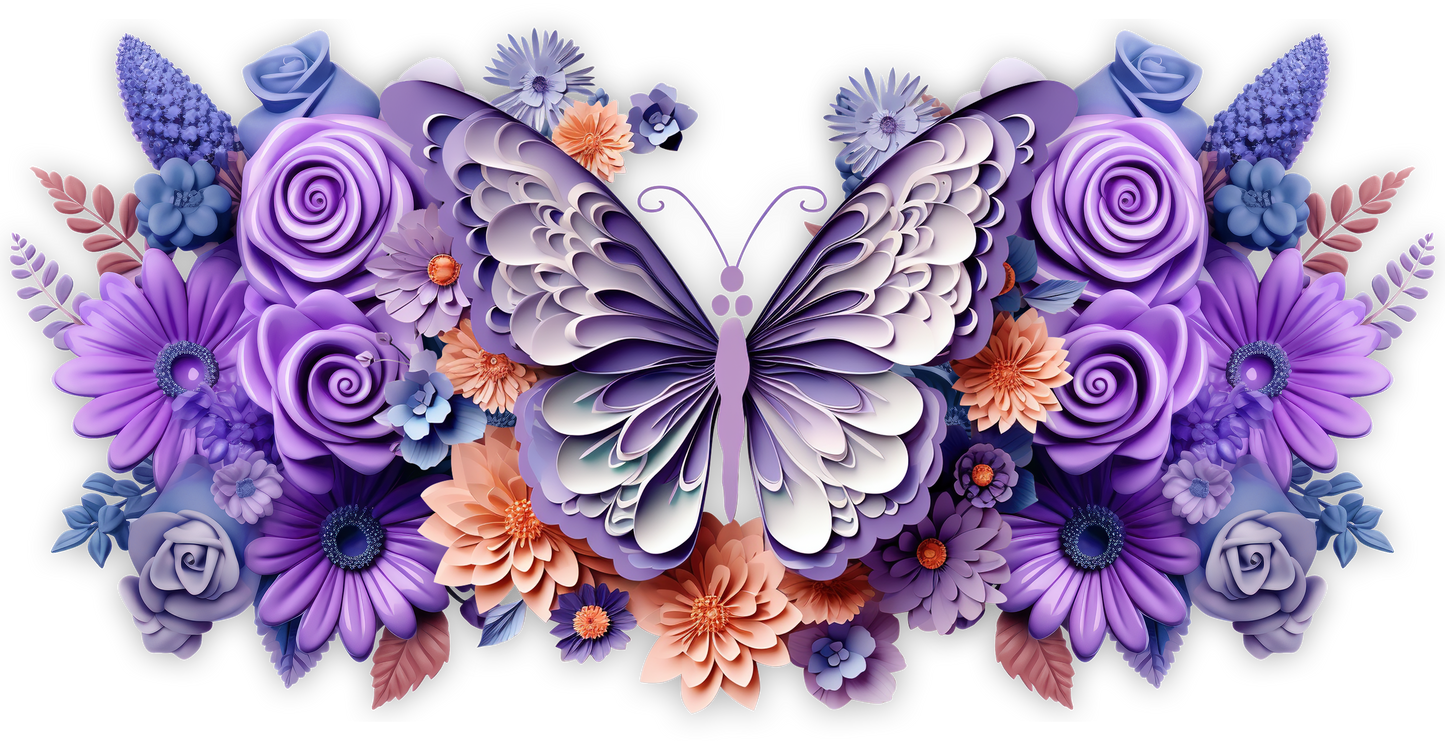 3D Purple Butterfly 16oz UVDTF WRAP