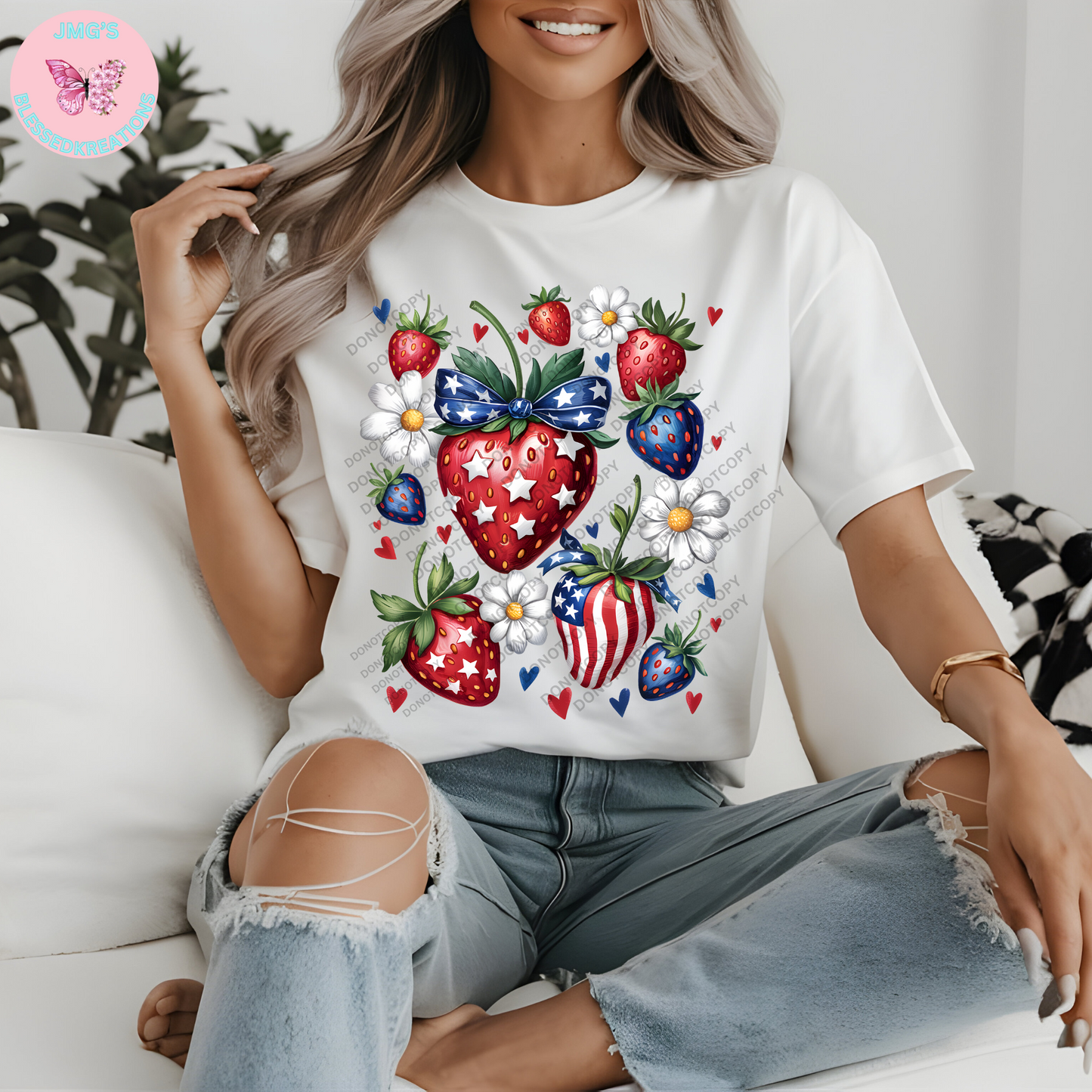 4th of July strawberries (DTF Transfer)