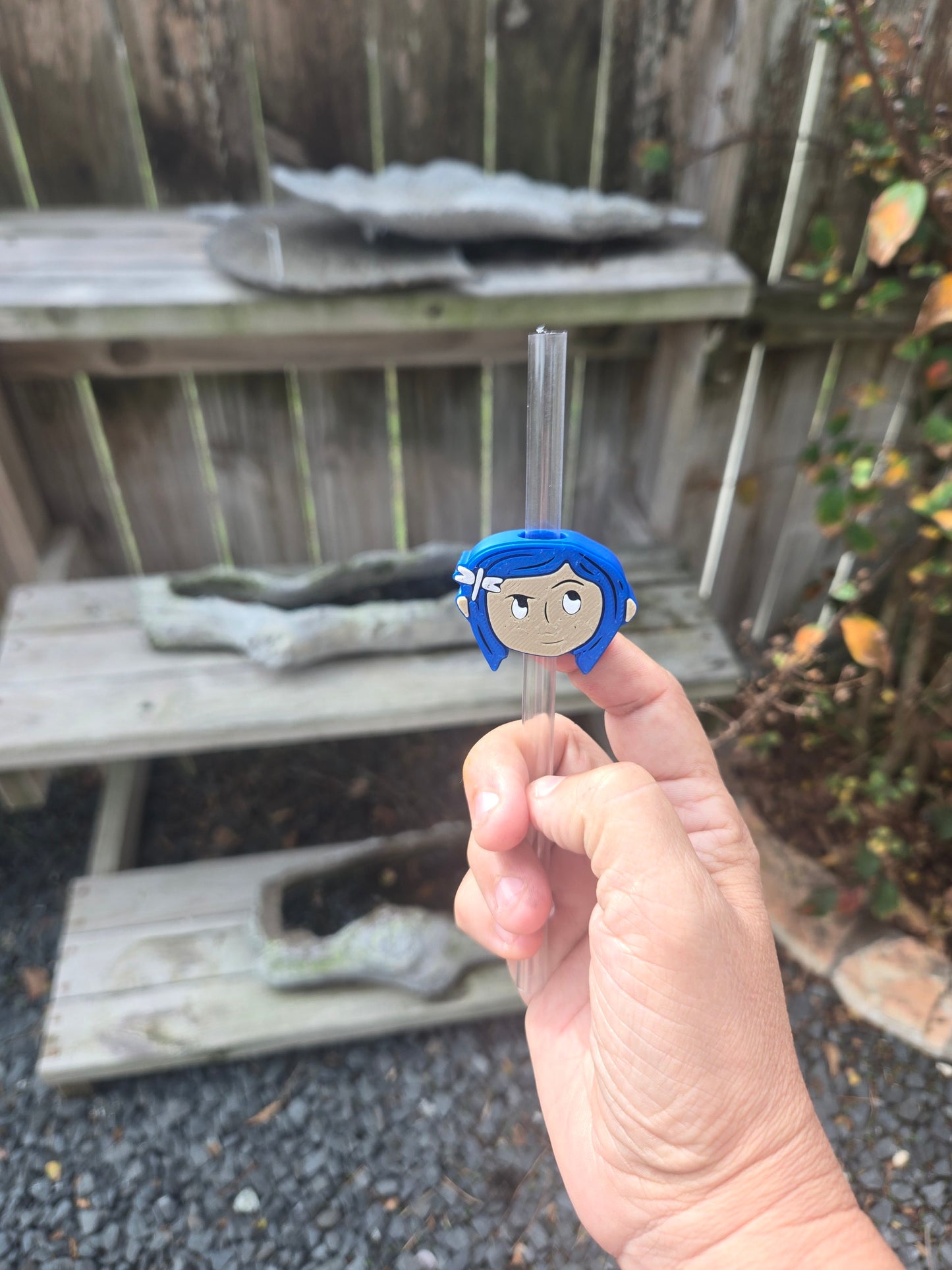 Girl With Blue Hair 3D Straw Topper