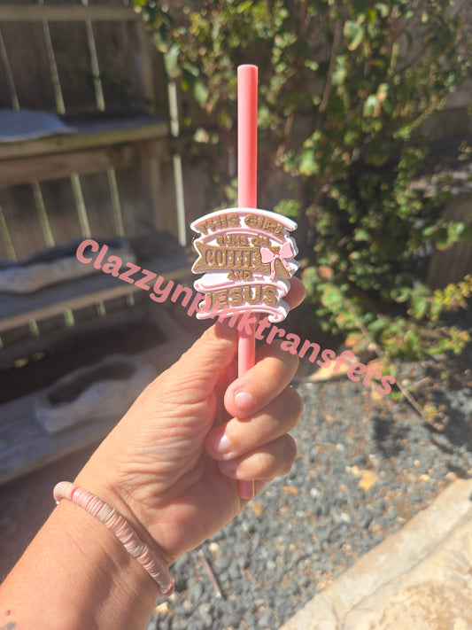 This Girl Runs on Coffee and Jesus 3D Straw Topper