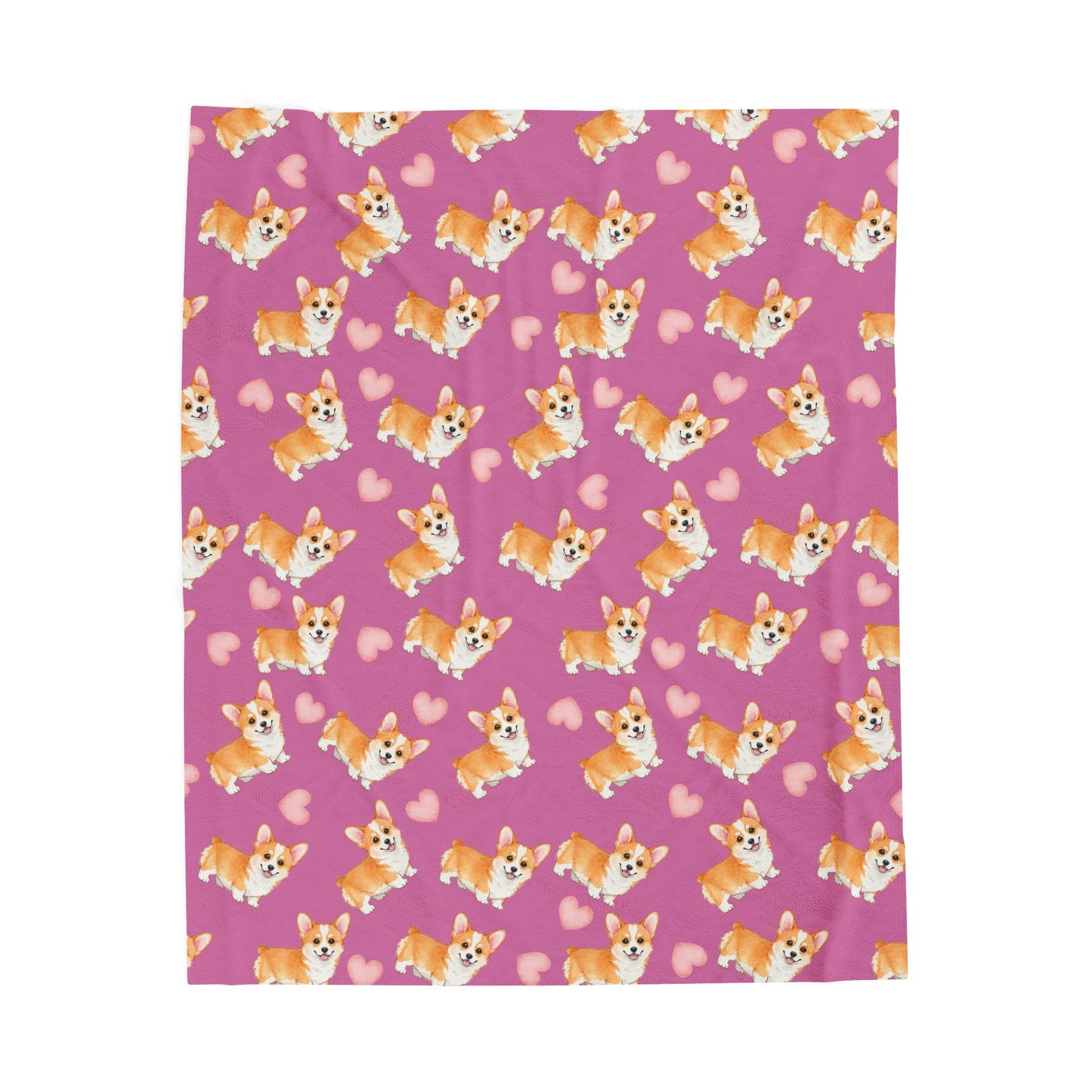 Corgi Hearts Velveteen Plush Blanket — Cozy Pink Dog Pattern Throw