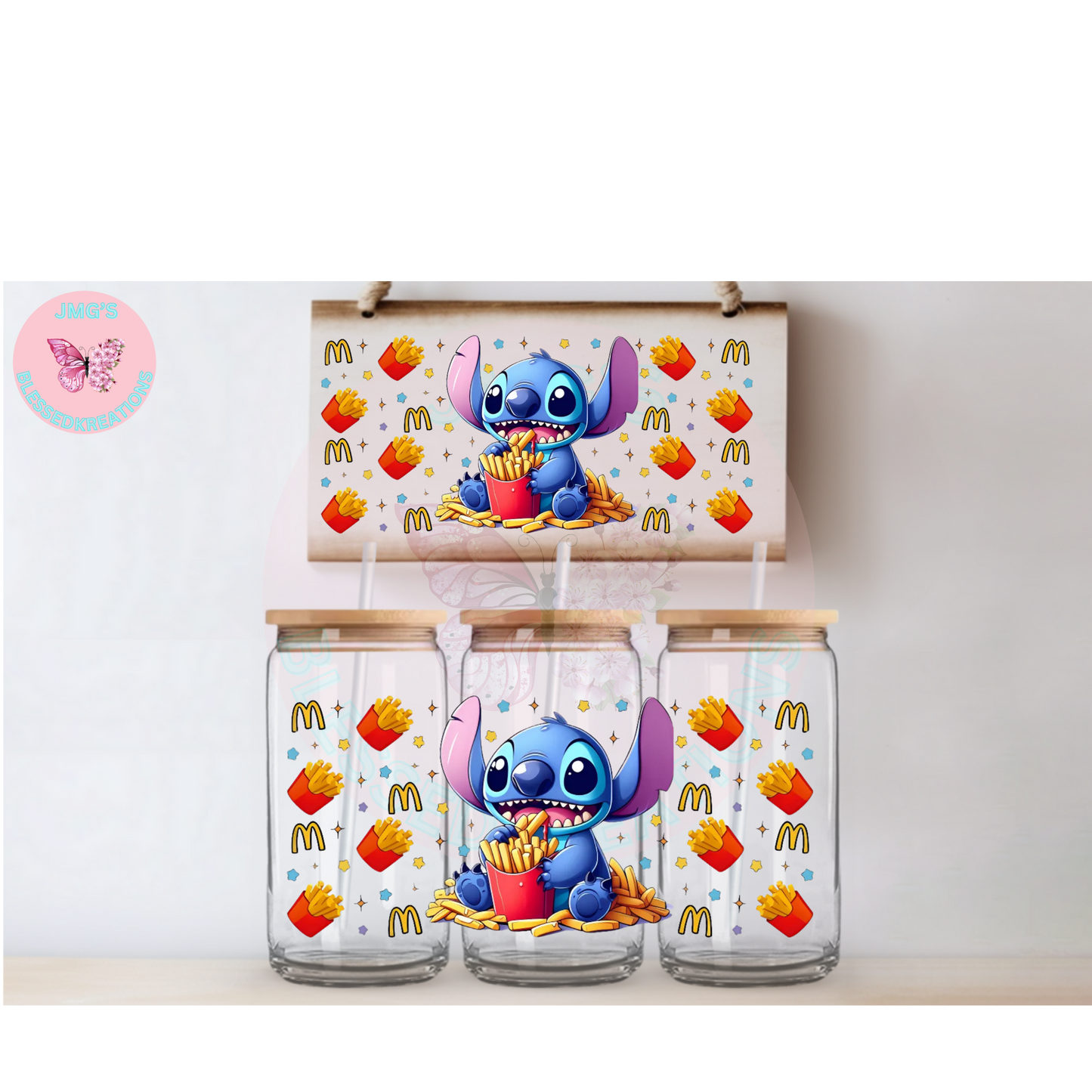 Blue Alien with fries 16oz UVDTF Wrap