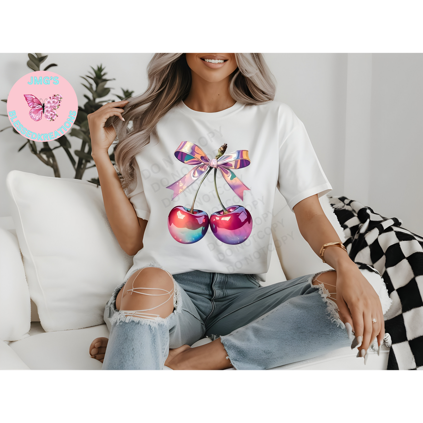 Cherries with Bow DTF Transfer