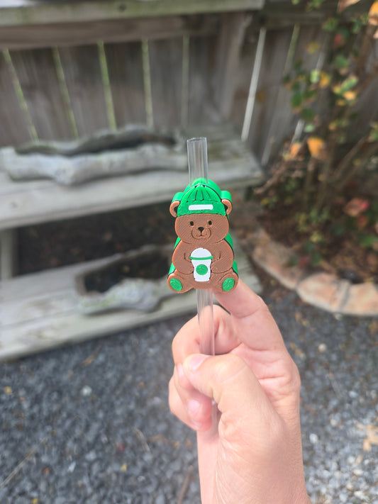 Bear With Green Hat 3D Straw Topper