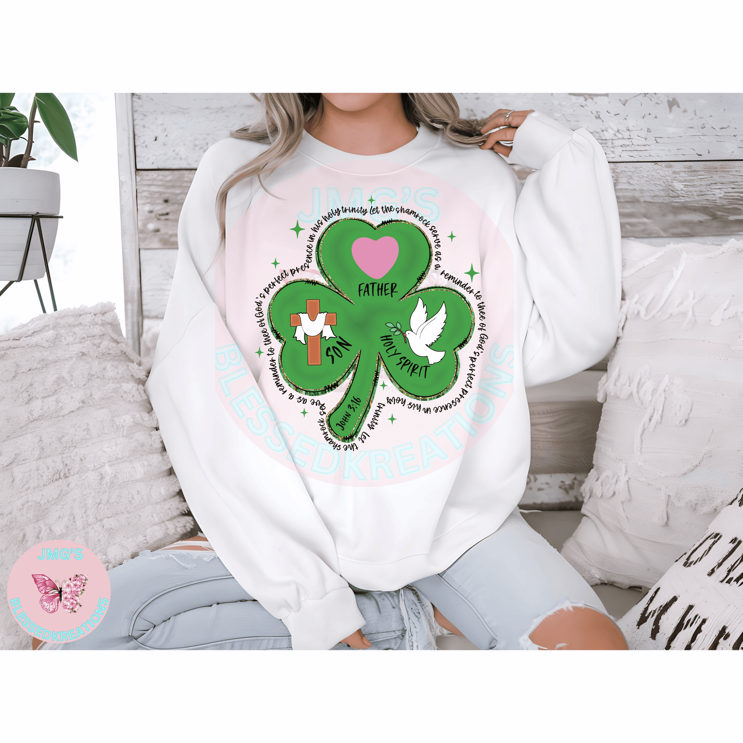 Green Shamrock Father, Son, Holy Spirit (DTF)