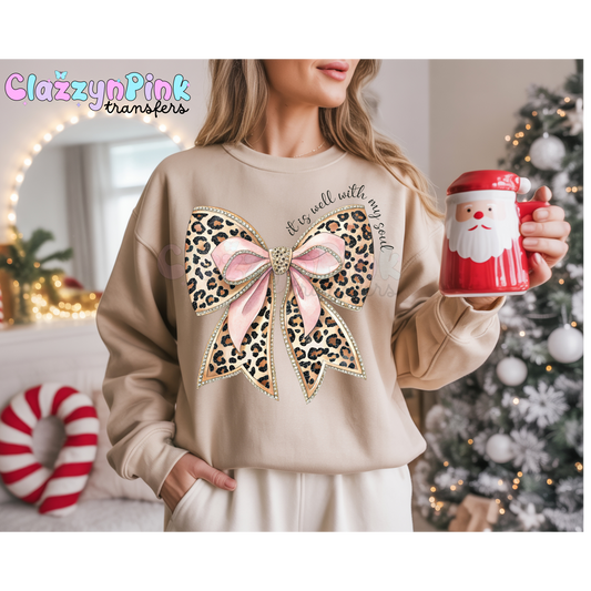 Pink Bow Cheetah Dtf Transfer