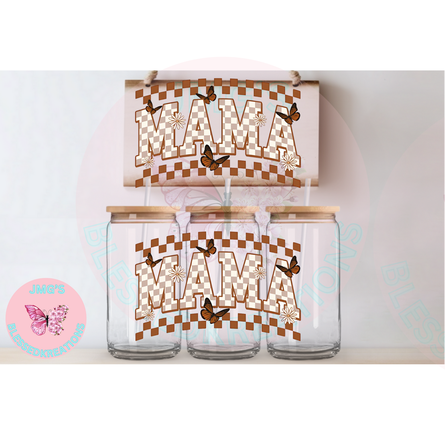 Mama Checkered Brown UVDTF Wrap 16oz