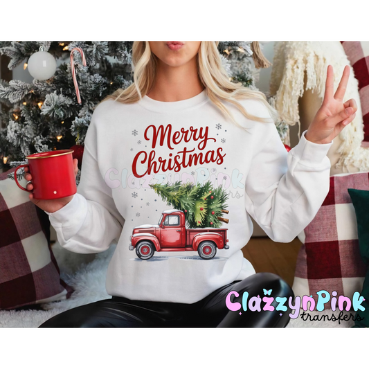 MERRY XMAS RED TRUCK DTF TRANSFER