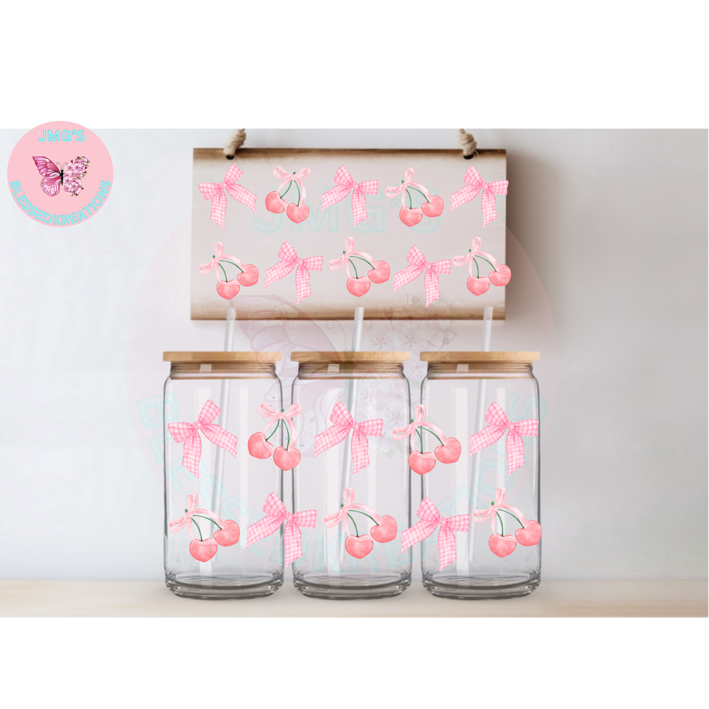 Pink Bows N Cherries 16oz UVDTF Wrap