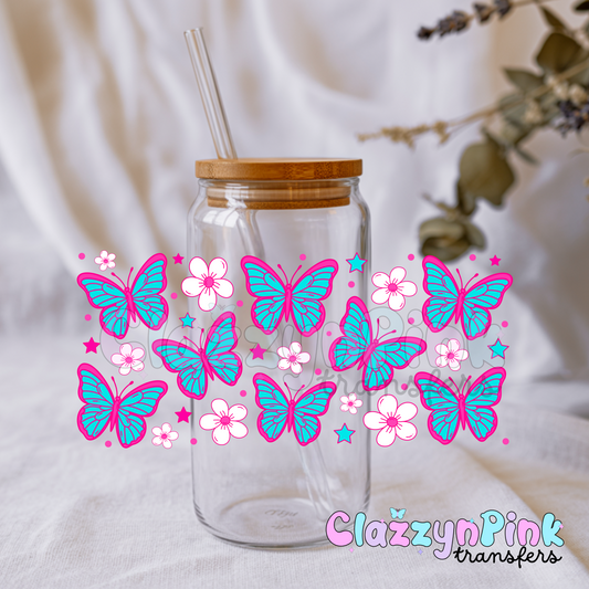 Pink n blue Butterfly 16oz
