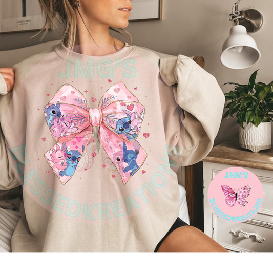 Blue Alien Pink Bow DTF