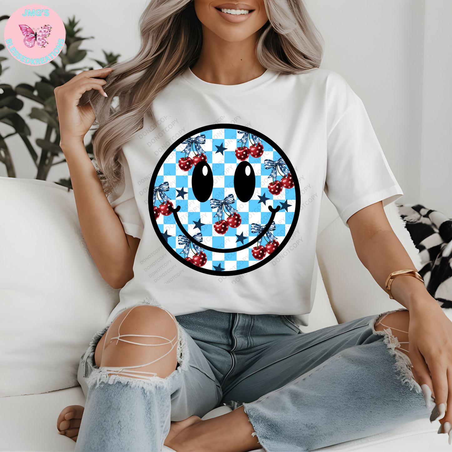 Smiley face 4th of July cherries (DTF Transfer)