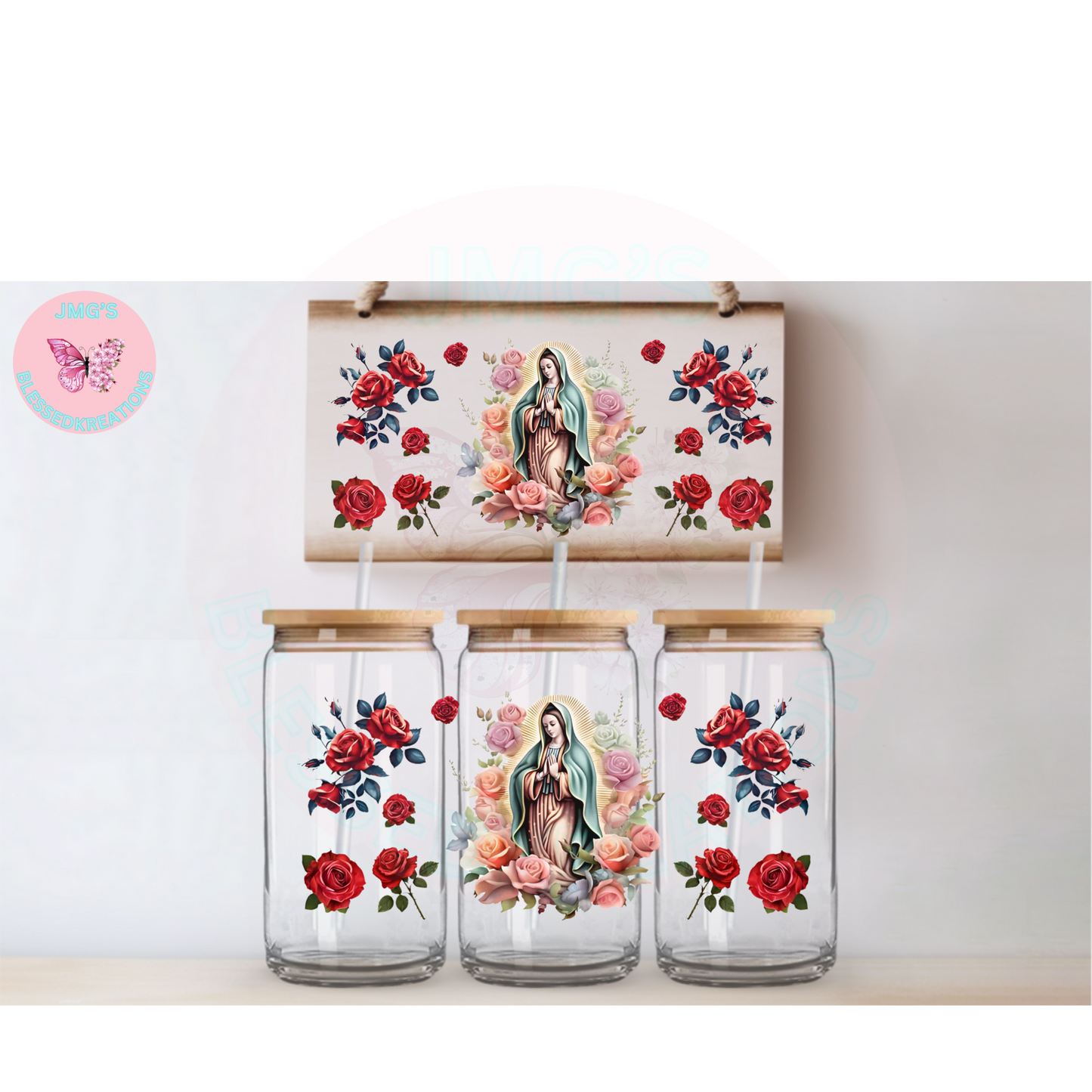 Virgin Mary Red Roses UVDTF Wrap 16oz