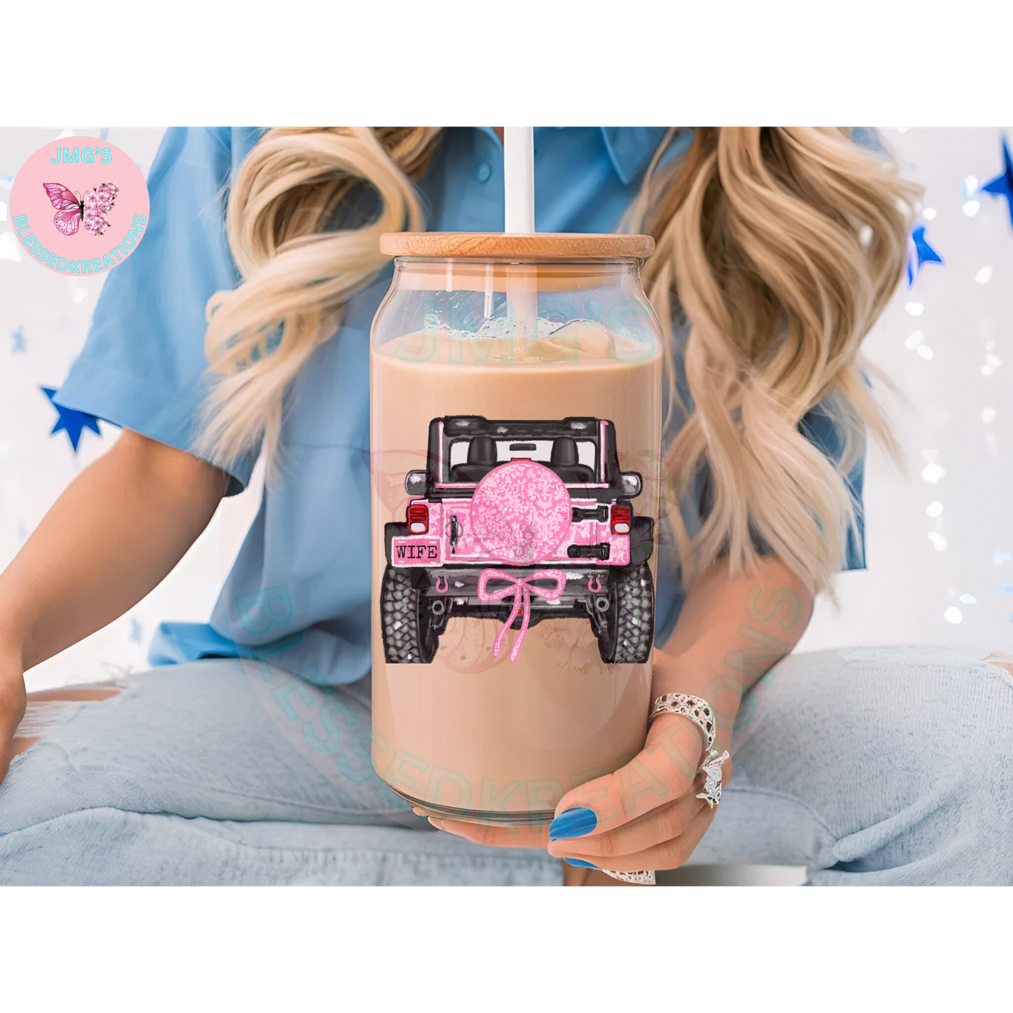 Pink Lace Wife Jeep 4in Decal