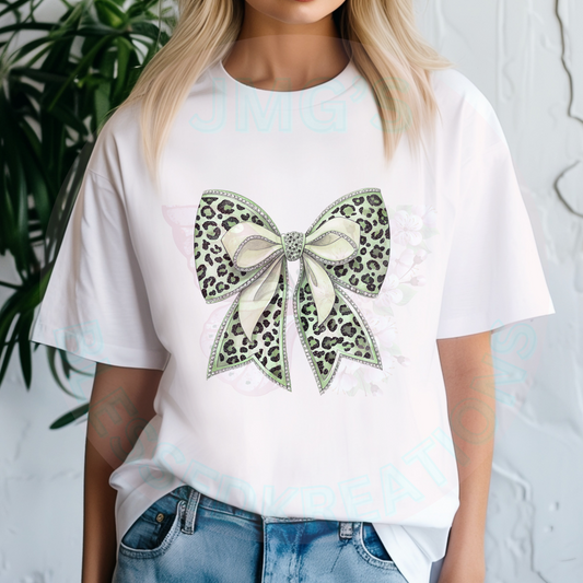 Green Leopard Bow Print