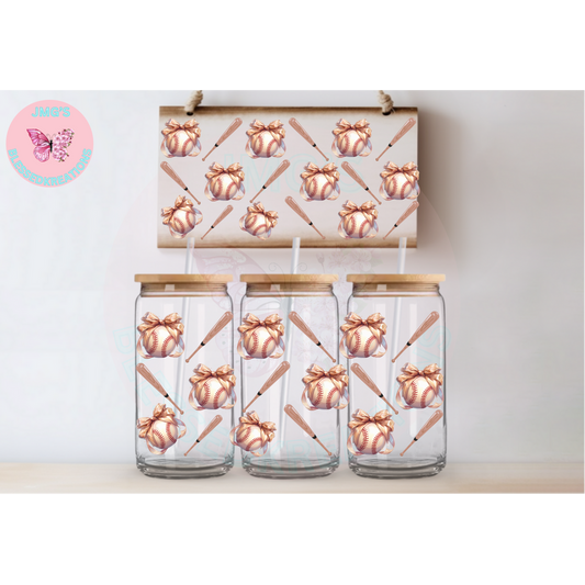 Pink Baseball n Glove 16oz UVDTF Wrap