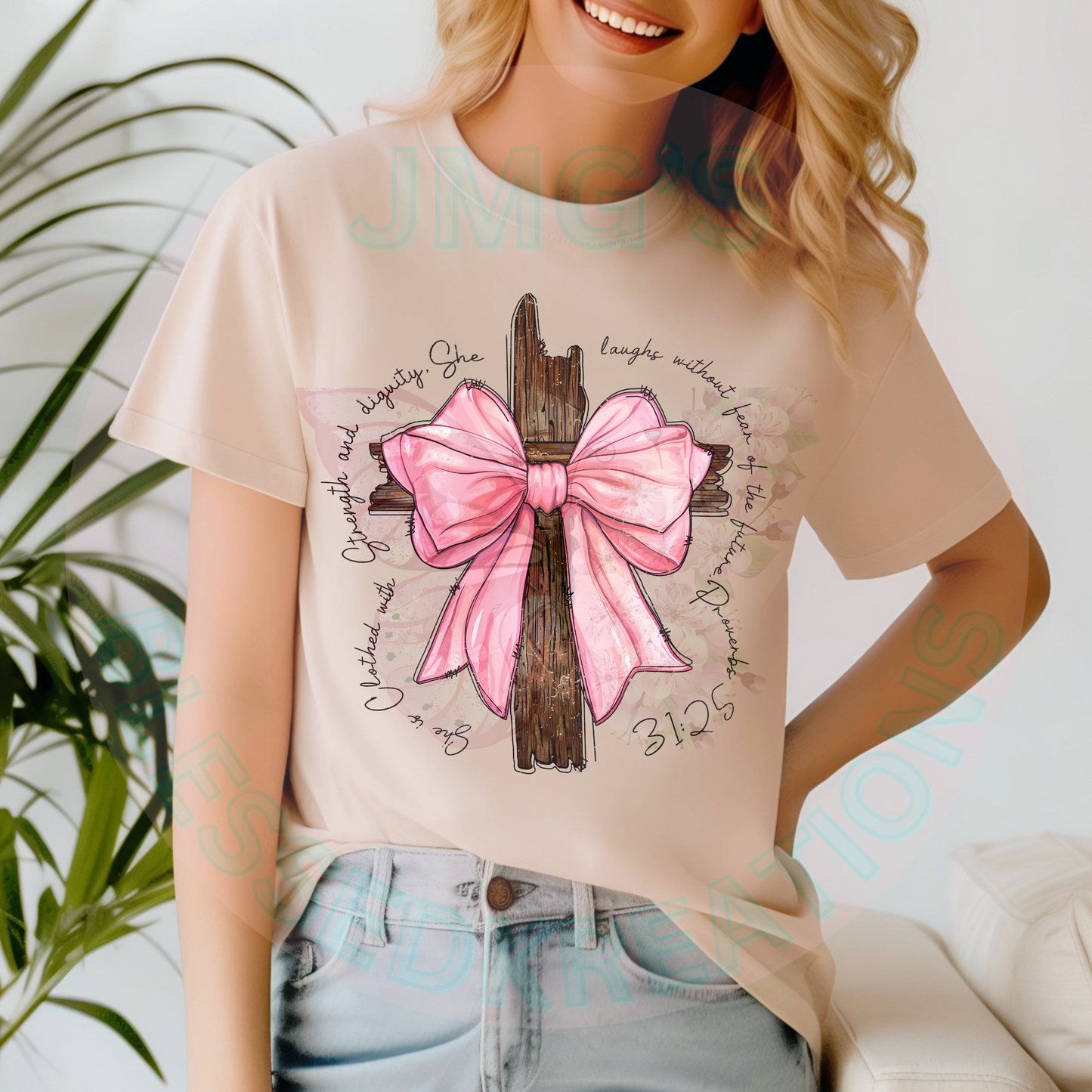 Pink Ribbon on a wooden cross DTF