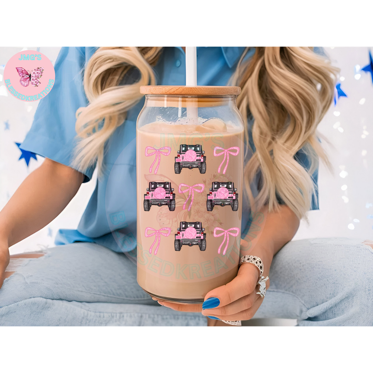 Pink Jeep and pink bows collage