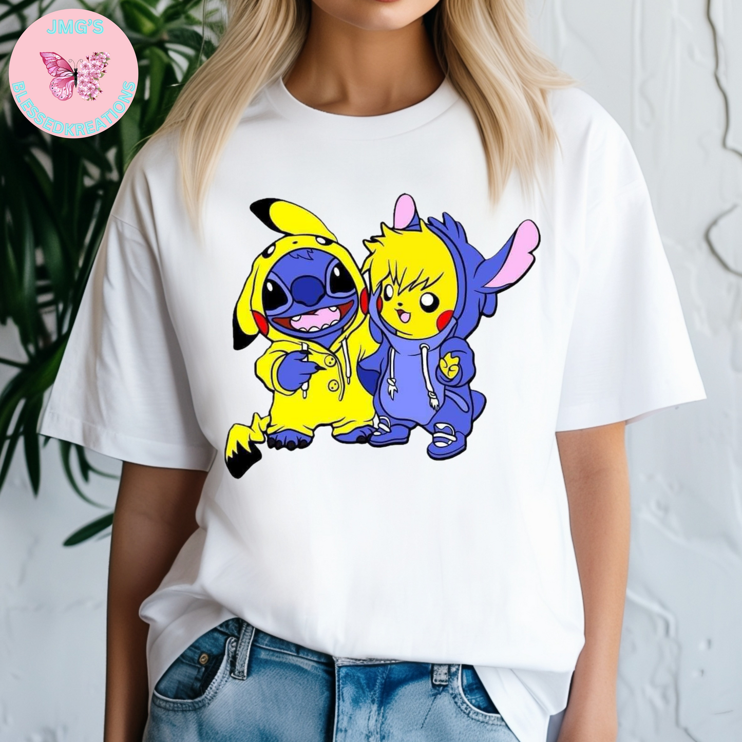 Blue alien and yellow pocket monster DTF Transfer